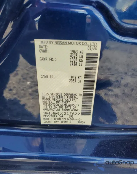 2020 Nissan Altima S из США, поврежденный, VIN 1N4BL4BV2LC217672